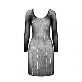 Полупрозрачное мини-платье Passion BS101 One Size, черный, рукава-митенки
