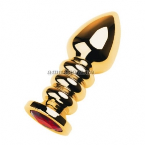 Анальная пробка «Gold anal plug Toyfa dark red round-shaped gem»