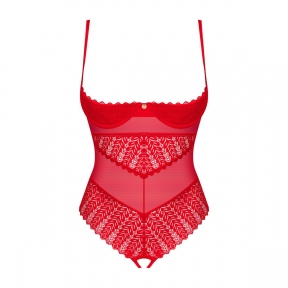 Боді з доступом Obsessive Ingridia crotchless teddy, червоні, відкриті груди
