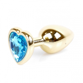 Анальная пробка «Jewellery Gold Heart» с голубым кристалом в виде сердца