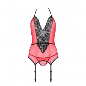 Корсет с пажами для чулок Passion Peonia Corset, красный, стринги