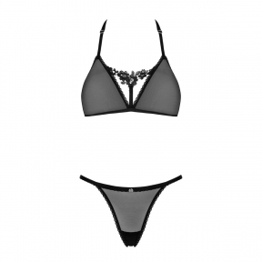 Напівпрозорий комплект Obsessive Celia Noir 2-pcs set, бюстгальтер, стрінги