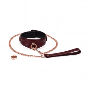 Шкіряний нашийник з повідцем Liebe Seele Wine Red Curved Collar, замок-серце