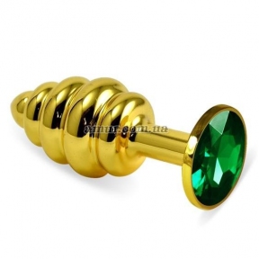 Анальная пробка «Gold Spiral Green», золотистая