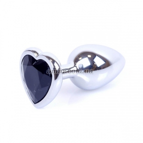 Анальна пробка «Jewellery Gold Heart» із чорним кристалом у вигляді серця