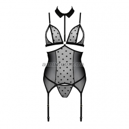 Корсет с открытой грудью Passion Dominica Corset, черный, пажи для чулок, стринги