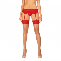 Чулки Obsessive Ingridia stockings, бежевые с красной резинкой