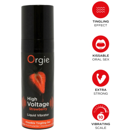 Жидкий вибратор Orgie High Voltage – Strawberry, 15 мл, эффект мурашек, очень мощный, вкус клубники