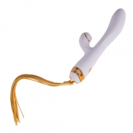 Вібратор-кролик з пульсацією та флоггером LOCKINK SEVANDA Whip Vibrating Massage Wand, біло-золотий