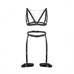 Сексуальний набір гартери та портупея Art of Sex - Geneva прикрашені кільцями