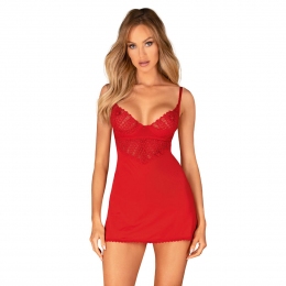 Пеньюар Obsessive Ingridia chemise & thong, красный, сорочка, стринги