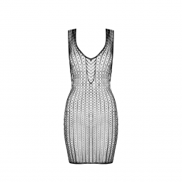 Мини-платье с вертикальным узором Passion BS097 One Size, черное, плетение по бокам