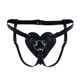 Трусики Сердце для страпона из натуральной кожи Feral Feelings - Hearts Strap-on Belt, черные