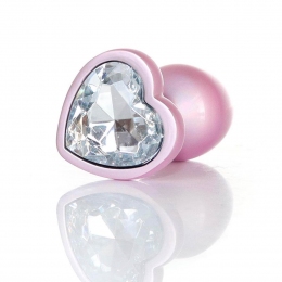 Анальна пробка «Jewellery Pearl Pink», L, з прозорим кристалом у формі серця