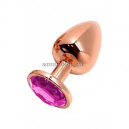 Анальная пробка Wooomy Tralalo Rose Gold Metal Plug L, с фиолетовым камнем