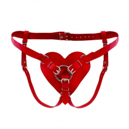 Трусики Серце для страпону із натуральної шкіри Feral Feelings - Hearts Strap-on Belt, червоні