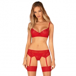 Комплект Obsessive Ingridia 3-pcs set, красный, бюстгальтер, стринги, пояс