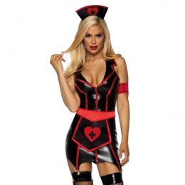 Виниловый костюм медсестры Leg Avenue Vinyl Naughty Nurse, платье, фартук, повязки
