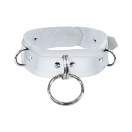 Ошейник для фиксации из натуральной кожи Feral Feelings - D-Rings, белый