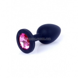 Анальная пробка «Jawellery Black Silikon Small» черная, с розовым камнем
