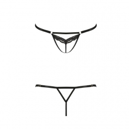Відверті трусики-стрепи з мереживом Passion Exclusive Solon Thong, чорні