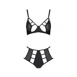 Комплект белья Passion Tasmina Set черный, лиф, высокие трусики с корсетом сзади