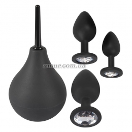 Набор 3 анальные пробки и интимный душ «Black Velvets - Anal Kit»