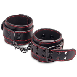 Черные наручники с красной строчкой Bondage Fetish Pleasure Handcuffs