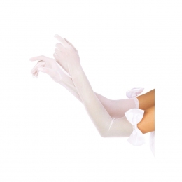 Довгі рукавички з бантом Leg Avenue Opera length bow top gloves, білі, напівпрозорі