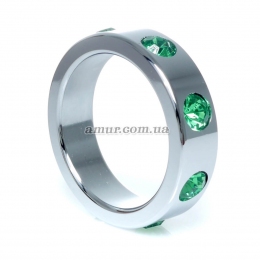 Металеве, ерекційне кільце «Green Diamonds», зі стразами