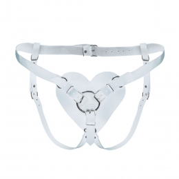Трусики Серце для страпону із натуральної шкіри Feral Feelings - Hearts Strap-on Belt, білі