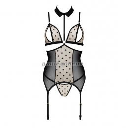 Корсет с открытой грудью Passion Dominica Corset, бежевый, пажи для чулок, стринги