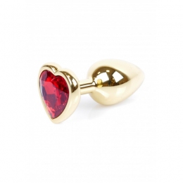 Анальна пробка Jewellery Gold Heart з червоним кристалом у вигляді серця