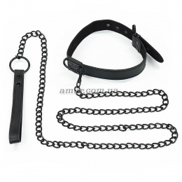 Ошейник с поводком на цепи «Bondage Fetish Black Matt Collar With Leash»