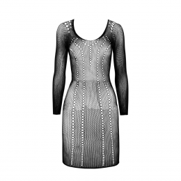 Полупрозрачное мини-платье Passion BS101 One Size, черный, рукава-митенки