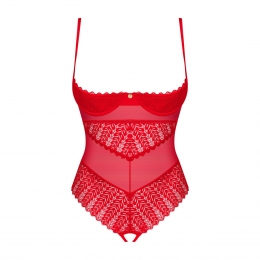 Боді з доступом Obsessive Ingridia crotchless teddy, червоні, відкриті груди