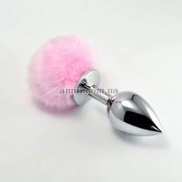 Металлическая анальная пробка «Plug+Pompon» с розовым хвостом зайчика