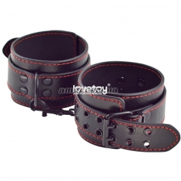 Чорні наножники з червоною стрічкою для ігор «Pleasure ankle cuffs»