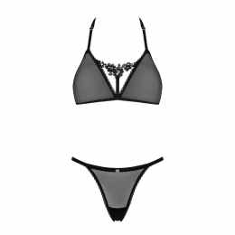 Напівпрозорий комплект Obsessive Celia Noir 2-pcs set, бюстгальтер, стрінги