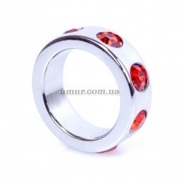 Металлическое эрекционное кольцо «Red Diamonds», с красными стразами